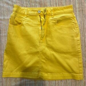 Ultra high rise yellow jean skirt